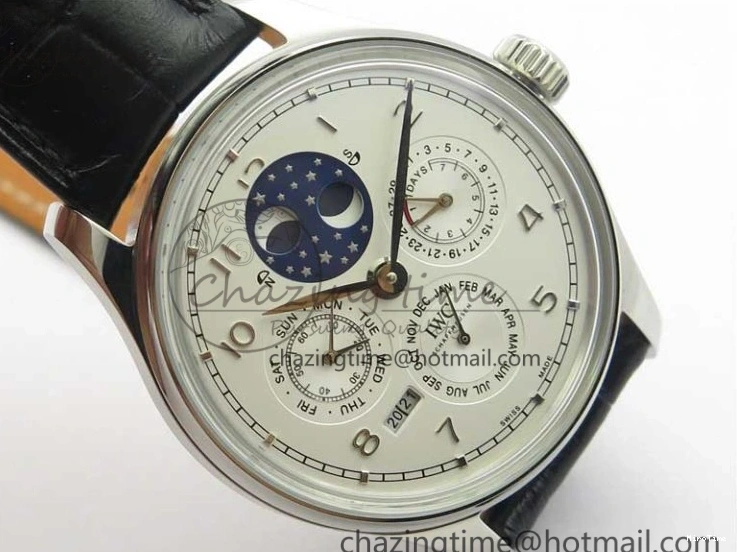 MIROTIME 0128 Portugieser Perpetual Calendar IW503406 V9F 1:1 Best Edition Silver Dial on Black Leather Strap A FastDry 7115